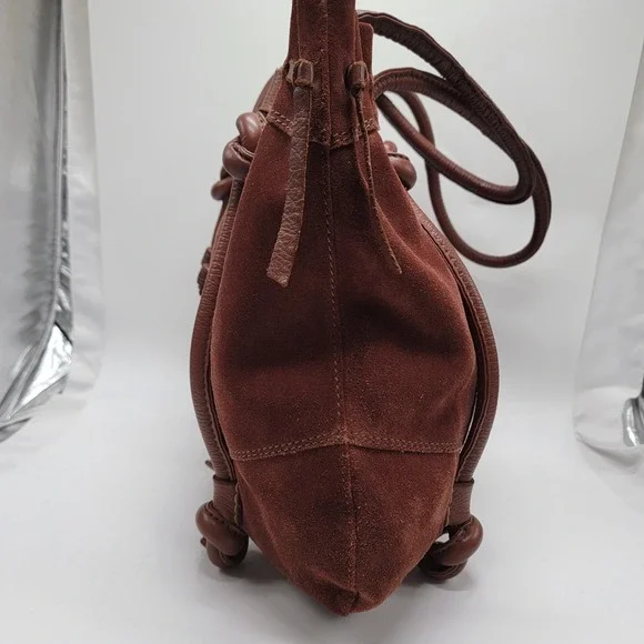 Lucky Brand Rust Brown Suede Leather Shoulder Purse Bag Double Handles EUC - Picture 5 of 13